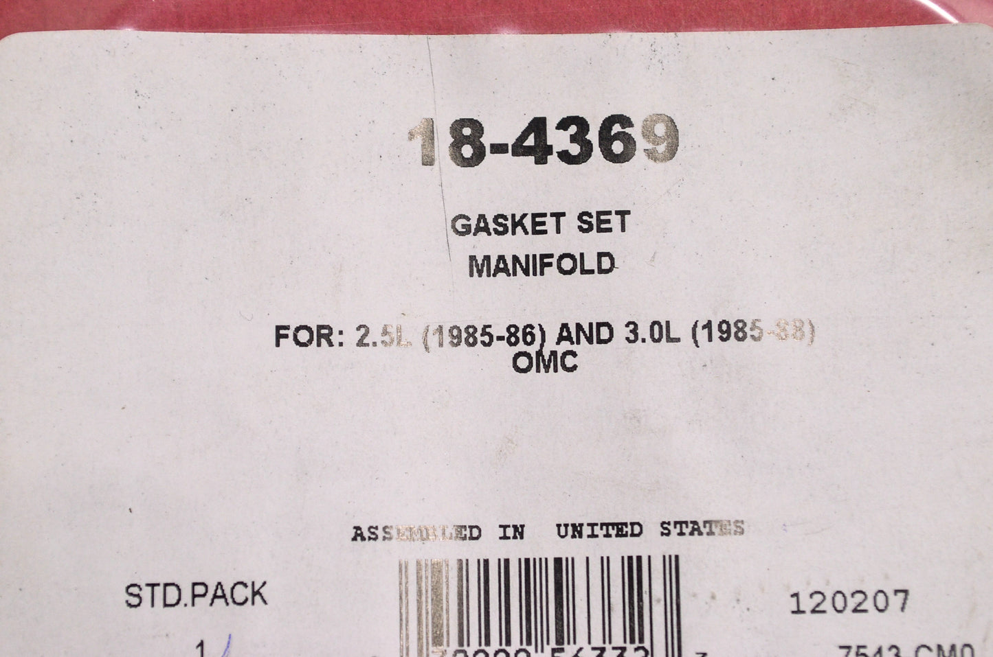 New Sierra Manifold Gasket Set OMC 85-86 2.5L 85-88 3.0L NOS
