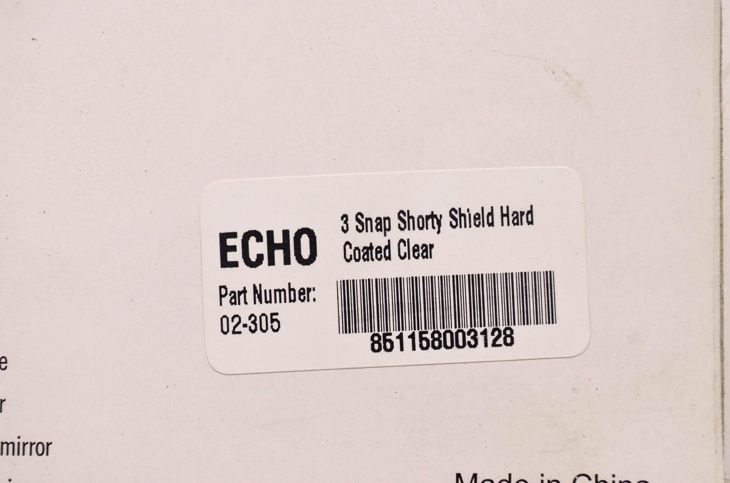 New Echo Clear Shorty 3 Snap Face Shield Hard Coated NOS