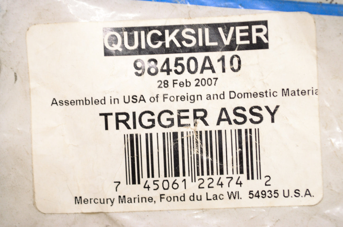 New OEM Quicksilver Mercury Marine Trigger Assembly NOS