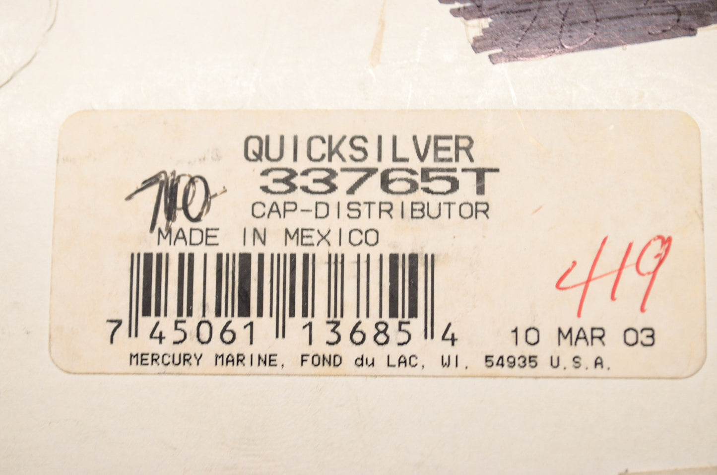 New OEM Quicksilver Mercury Marine Distributor Cap NOS