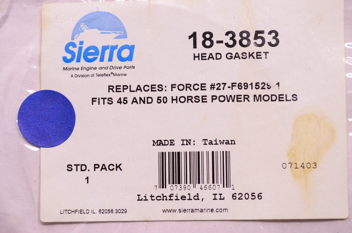 New Sierra Head Gasket Force 45 & 50 HP NOS