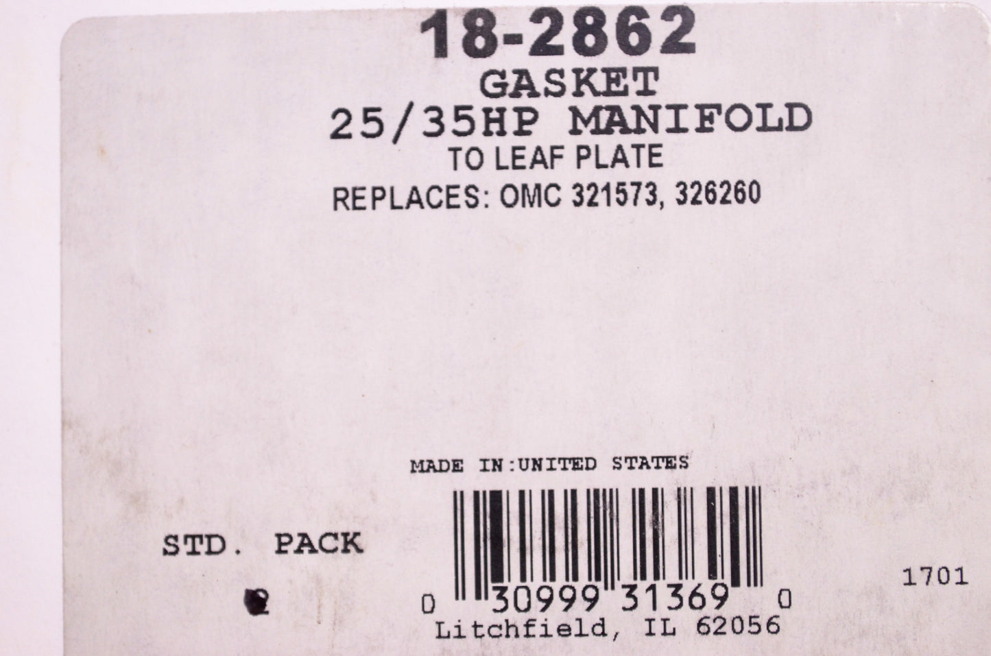 New Sierra Manifold to Leaf Plate Gasket 25/35 HP NOS