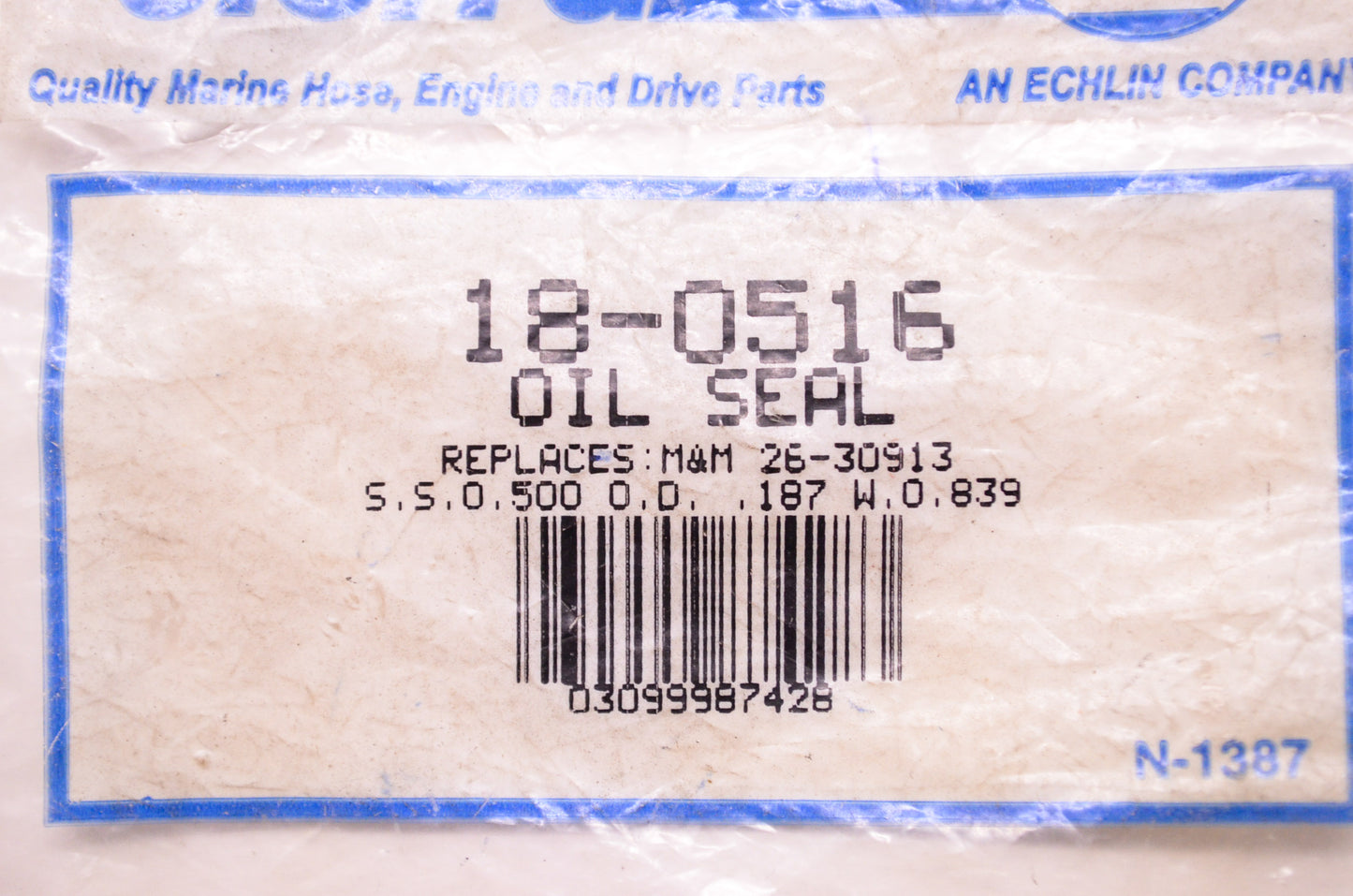 New Sierra Oil Seal Mercury Shaft Size 0.500' OD .187' Q 0.839' NOS