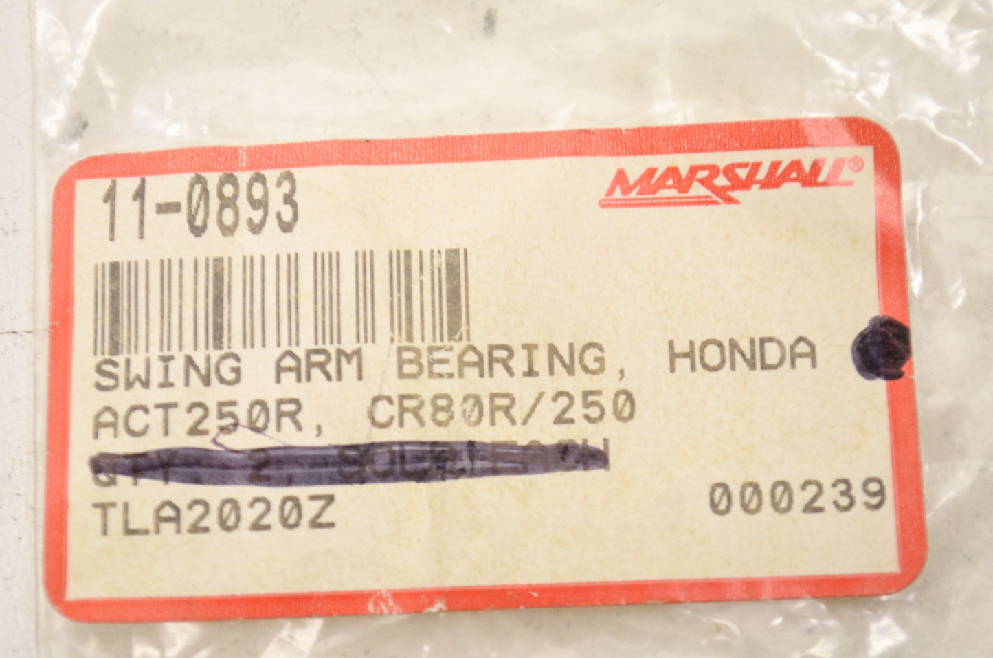 Marshall 11-0893, TLA2020Z Swing Arm Bearing Hona ACT250R CR80R CR250R NOS