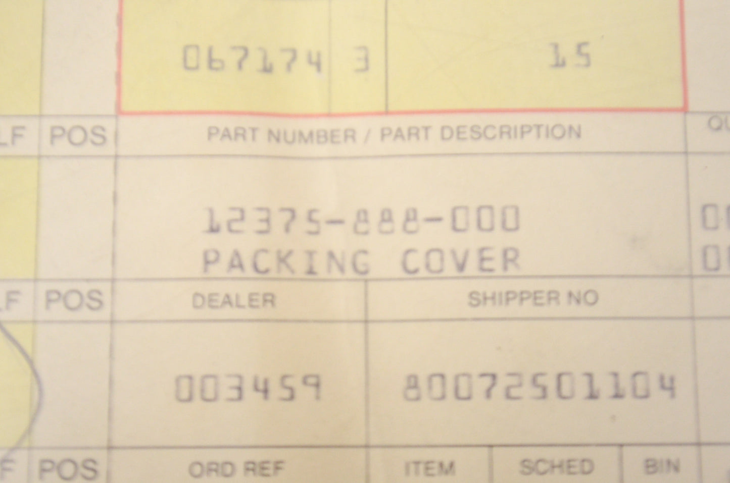 OEM Honda 12375-888-000 Tappet Cover Packing NOS