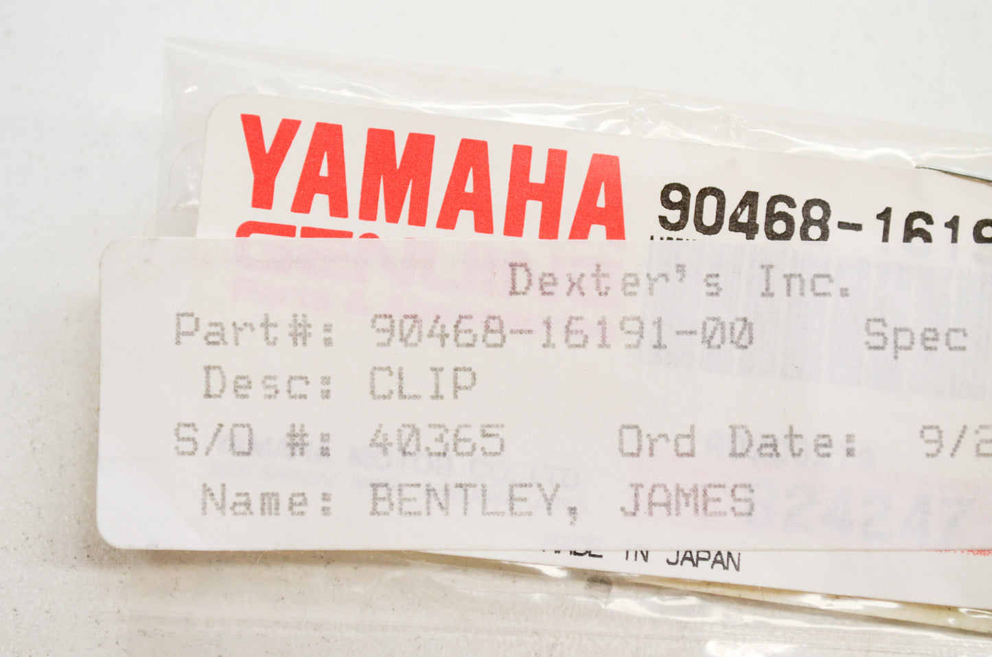 New OEM Yamaha 90468-16191-00 Clip NOS