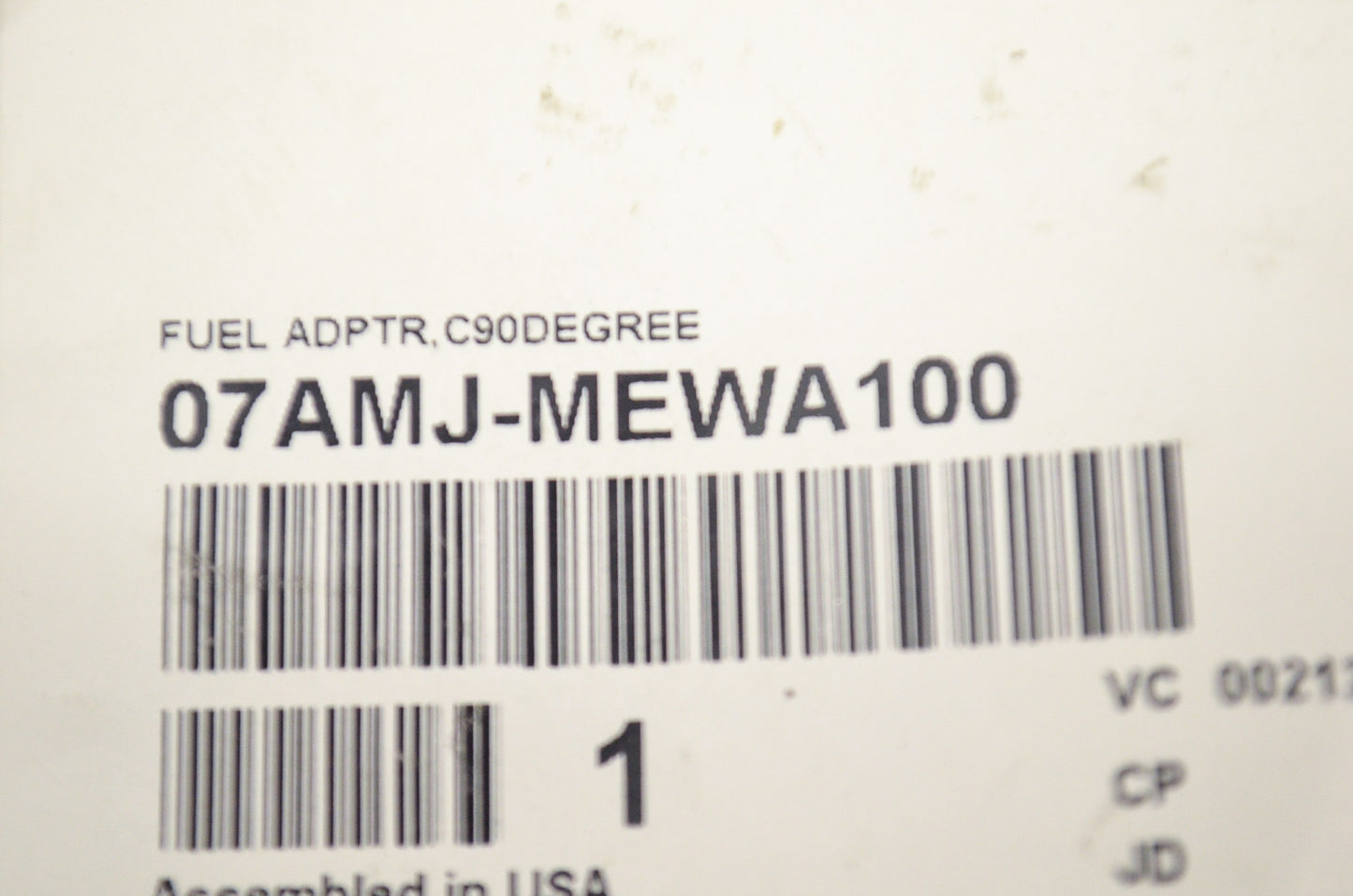 OEM Honda 07AMJ-MEWA100 Fuel Adapter 90 Degree NOS