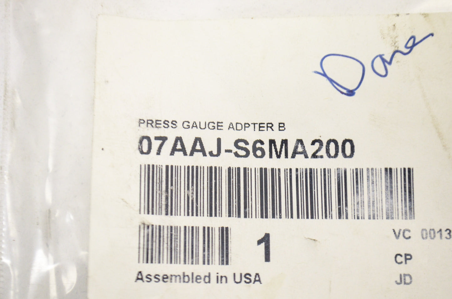 OEM Honda 07AAJ-S6MA200 Pressure Gauge Adapter B NOS