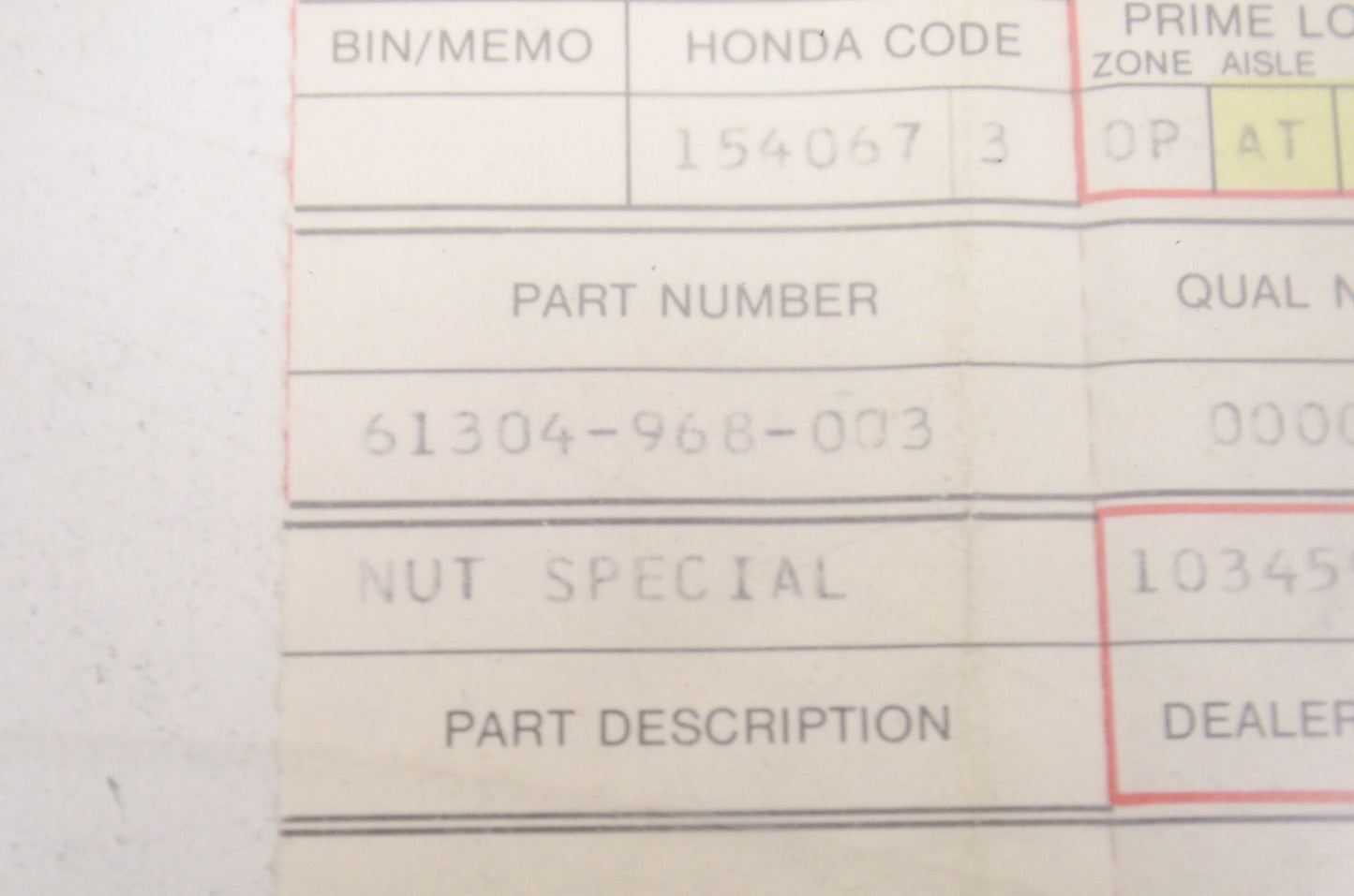 OEM Honda 61304-968-003 Special Nut NOS