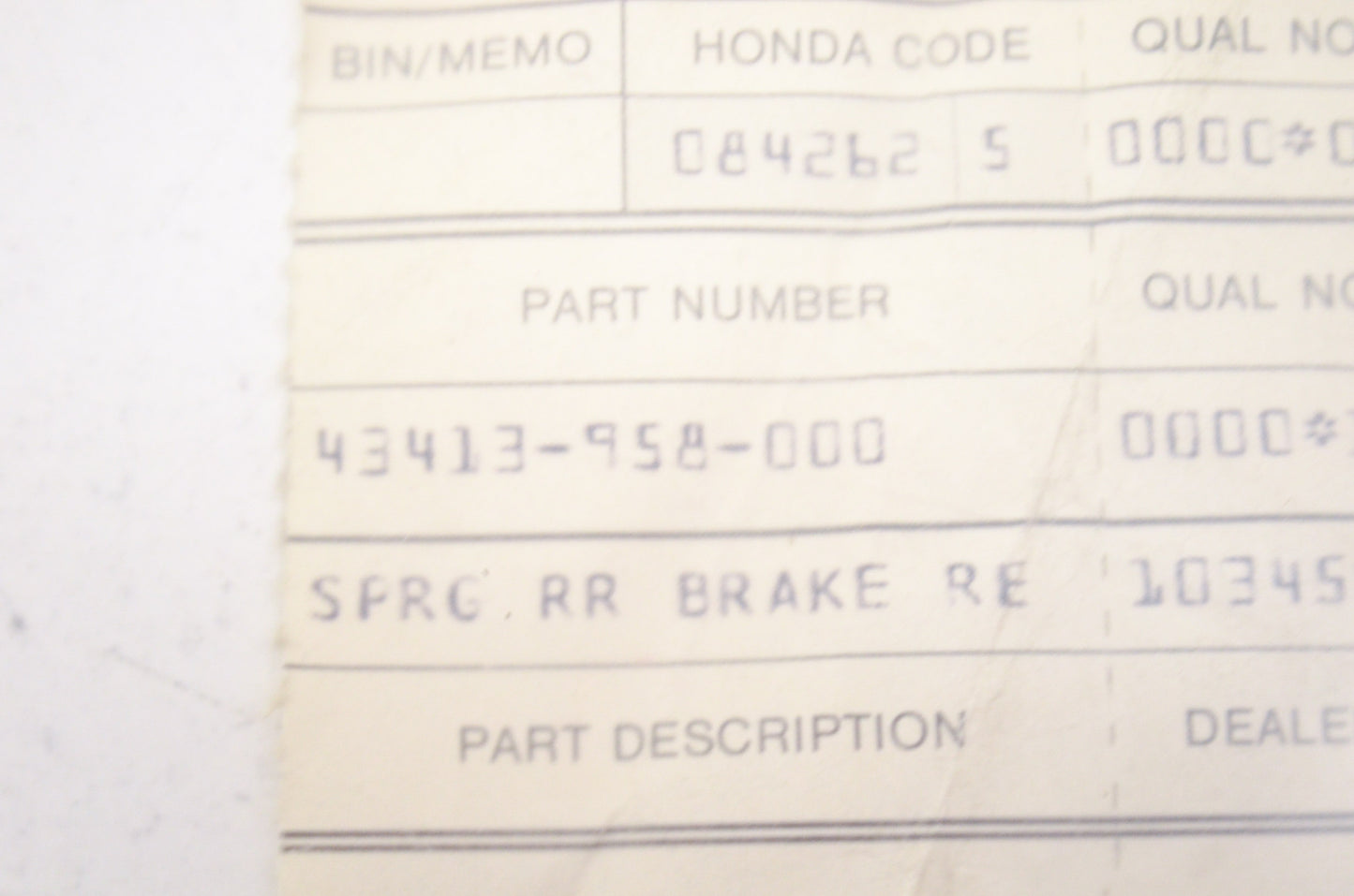 OEM Honda 43413-958-000 Rear Spring NOS
