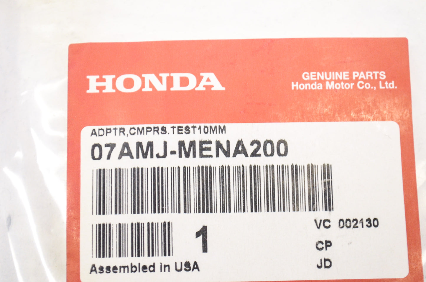 OEM Honda 07AMJ-MENA200 Compression Tester Adapter 10mm NOS
