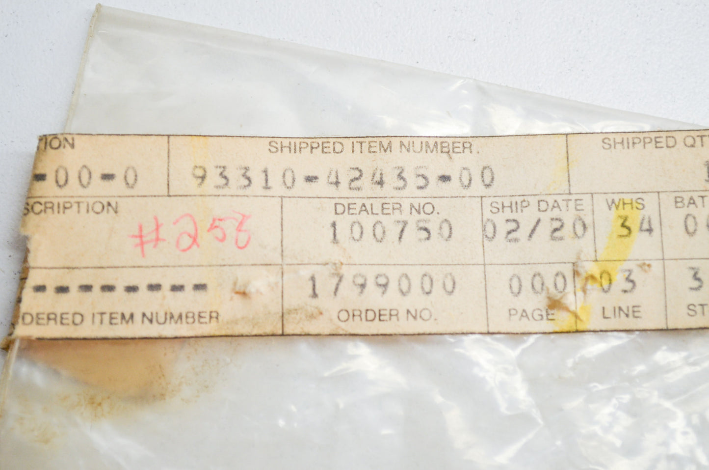 OEM Yamaha 93310-42435-00 Cylinder Bearing #10 NOS