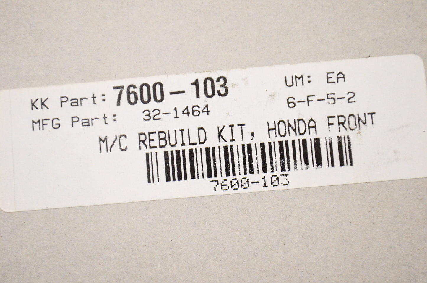 K&L 32-1464, 7600-103, MSB-106 Master Cylinder Rebuild Kit NOS
