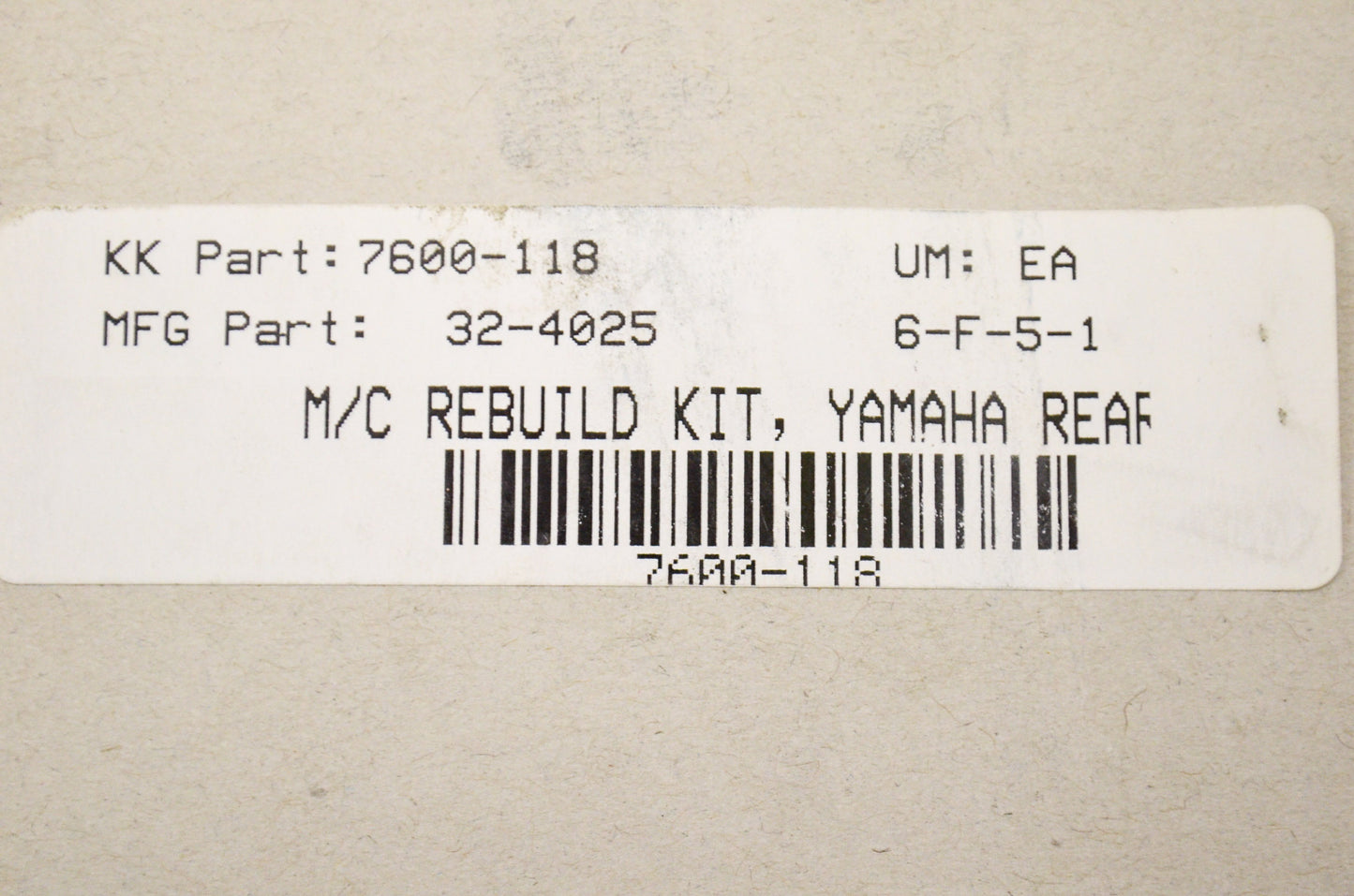 K&L 32-4025, 7600-118, MSR-205 Master Cylinder Rebuild Kit NOS
