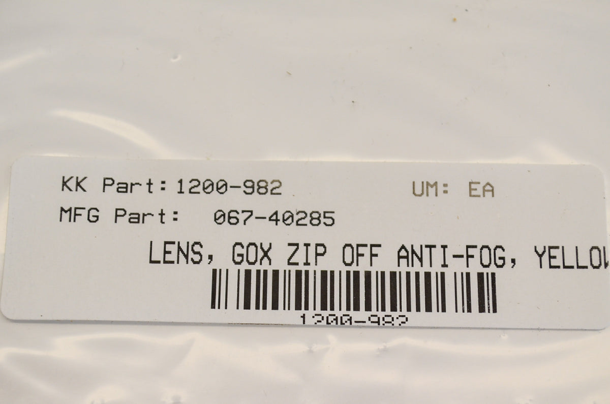 EKS Brand 1200-982, 067-40285 Go-X Zip Off Anti-Fog Lens Yellow NOS