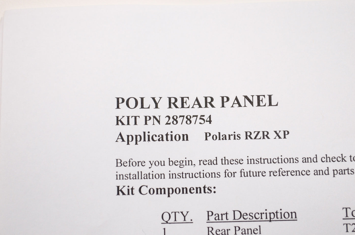 OEM Polaris 2878754 Lock & Ride Rear Windshield Panel RZR NOS