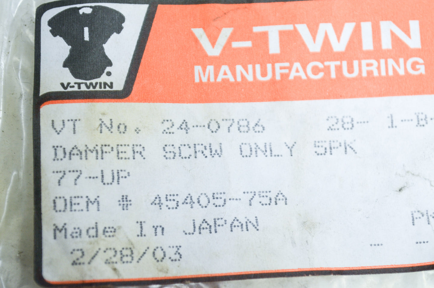V-Twin 24-0786, 45404-75A Fork Damper Tube Screw Qty 3 NOS