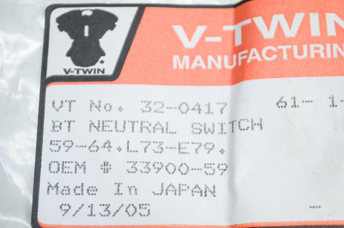 New V-Twin Stud Type Neutral Switch Big Twin NOS