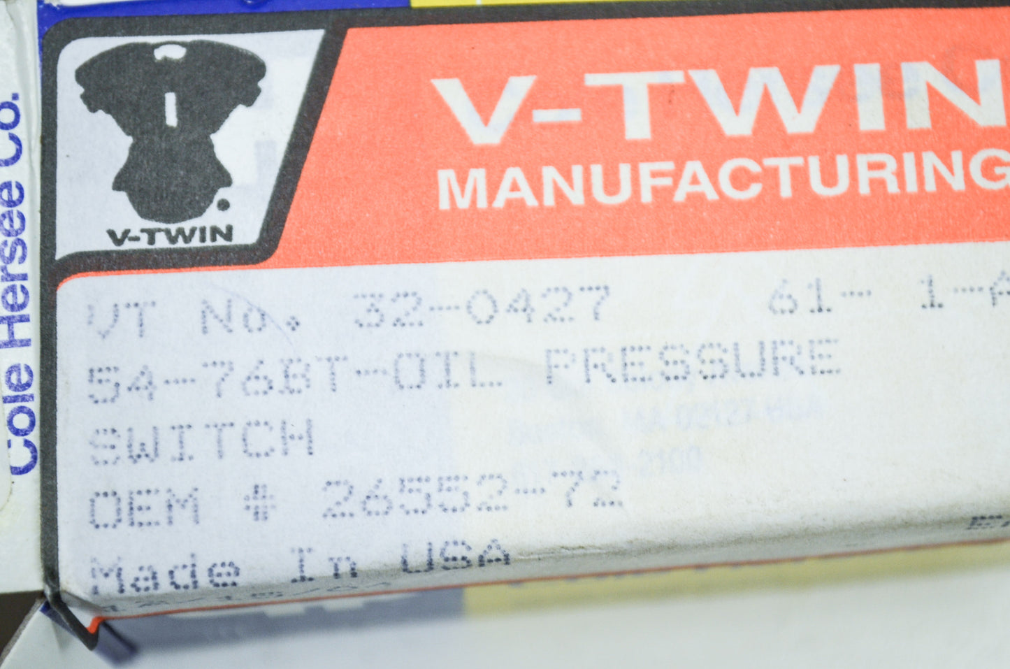 New V-Twin Cole Hersee Co. Oil Pressure Switch 54-76 Big Twin NOS