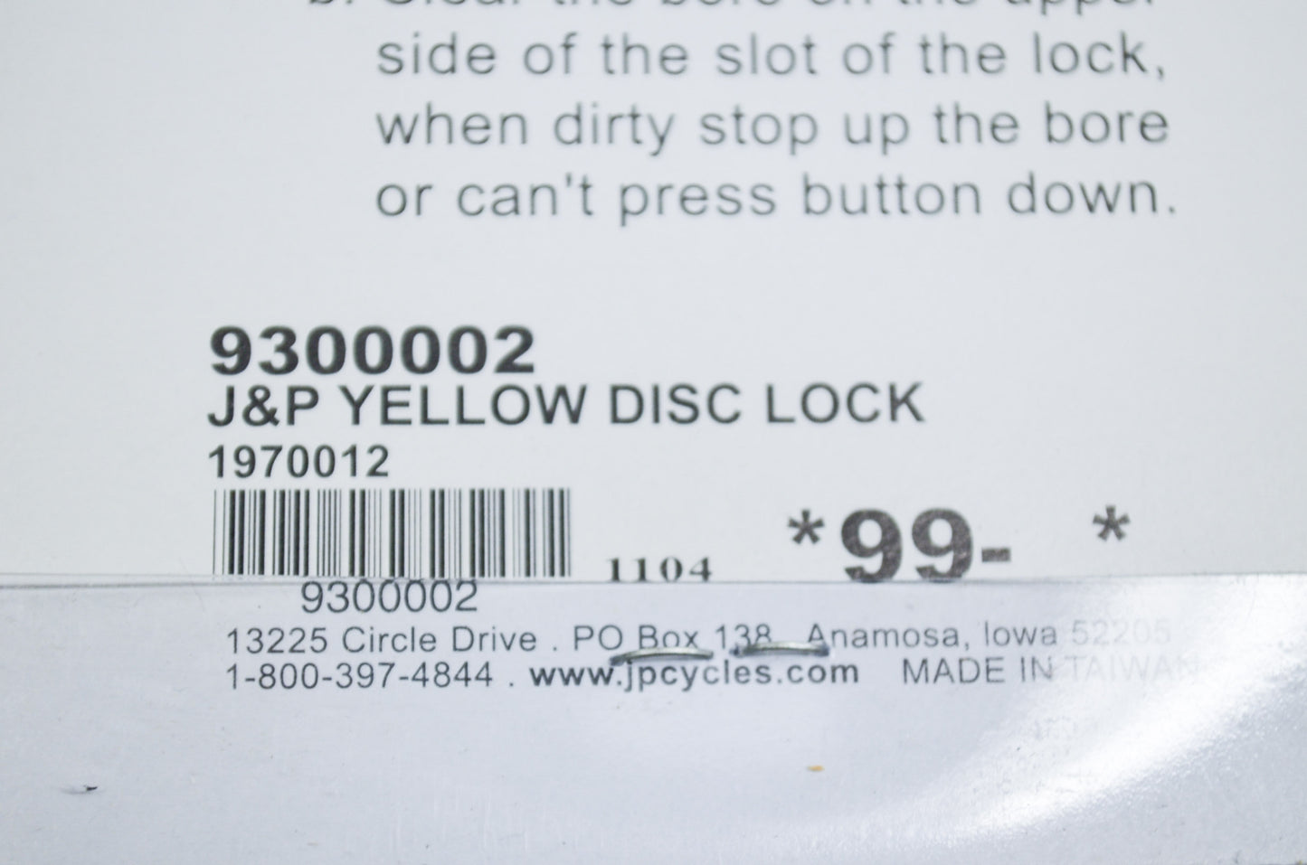 New J&P Cycles Yellow Disc Lock NOS
