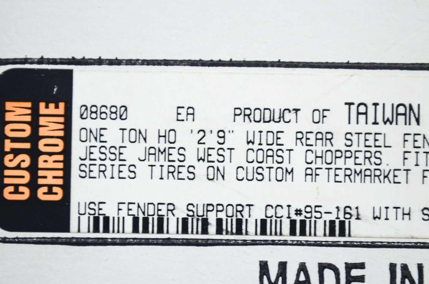 West Coast Choppers 2'x9' Rear Steel Fender NOS