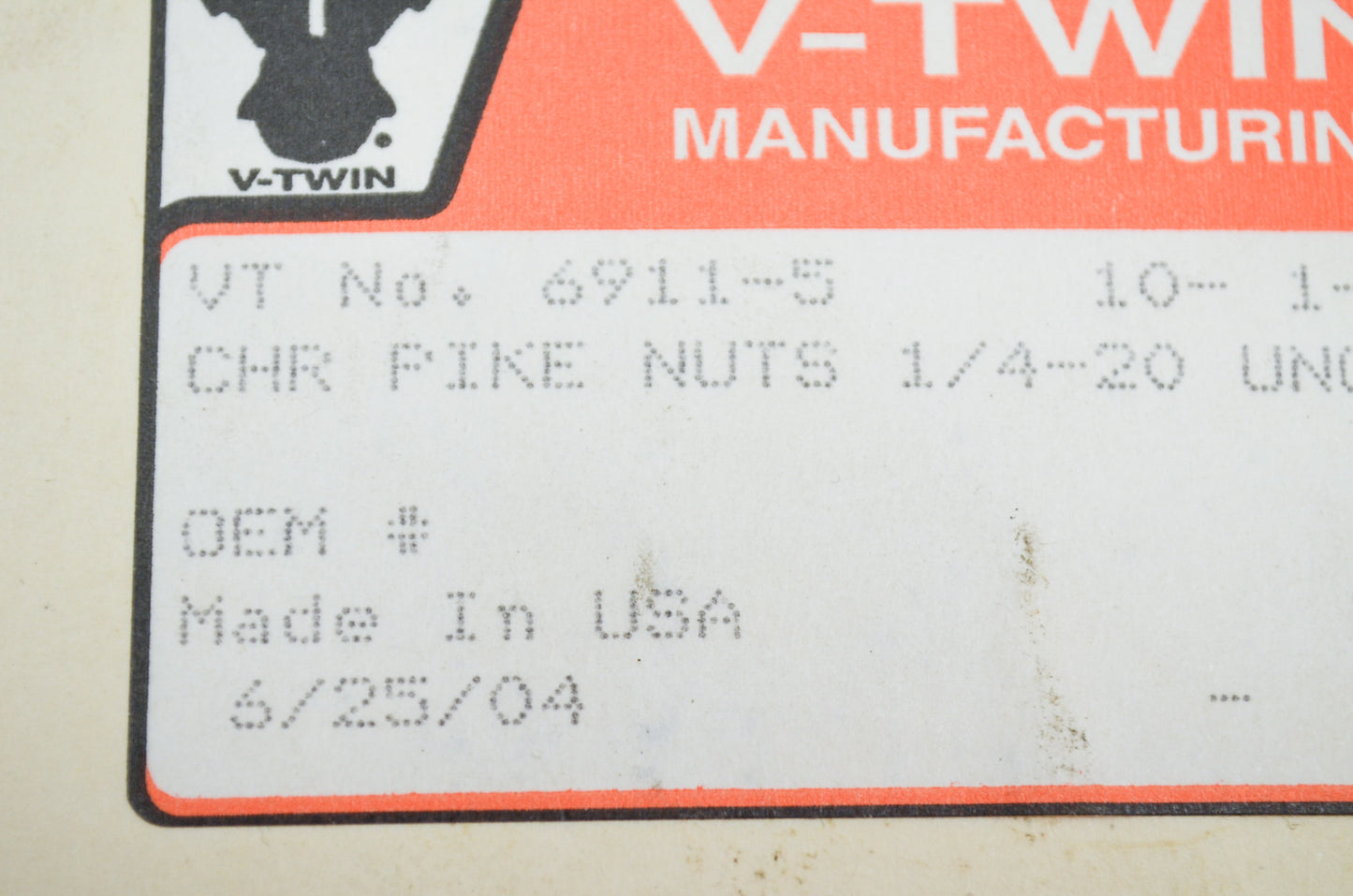 New V-Twin Colony Chrome Pike Nut, 1/4'-20 Coarse Thread Qty 5 NOS