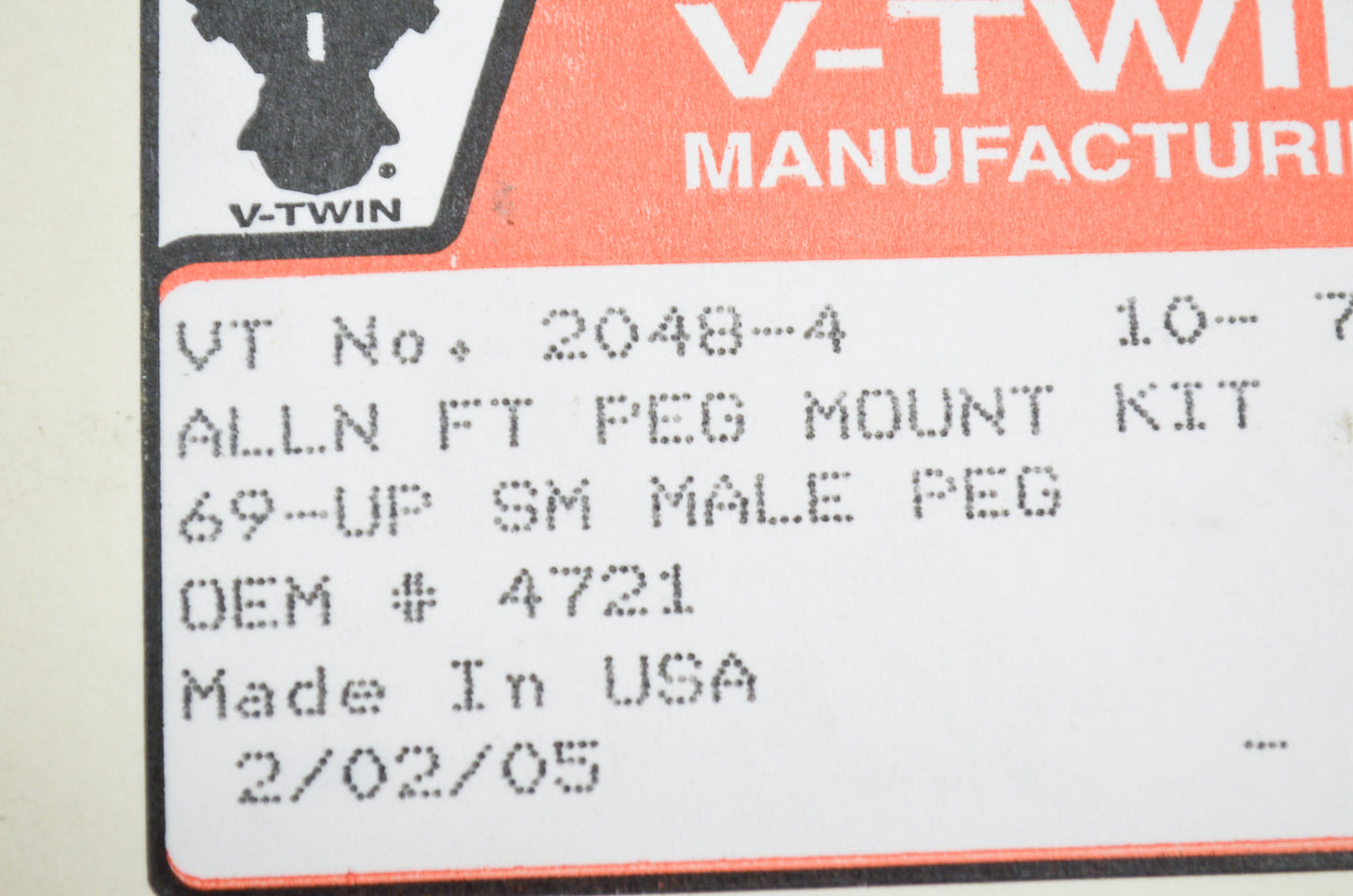 V-Twin 2048-4, 4721 Footpeg Mount Kit Allen Style NOS
