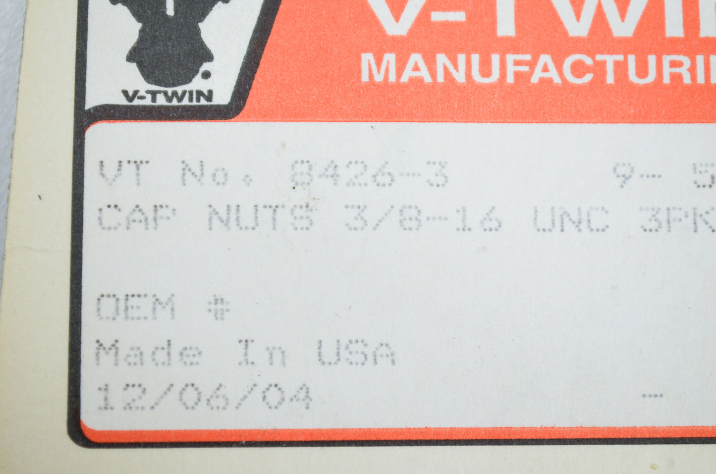 New V-Twin Colony Chrome Cap Nut, 3/8'-16 Coarse Thread Qty 3 NOS