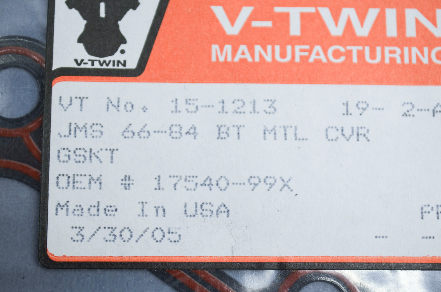 V-Twin James Rocker 15-1213, 17540-99X, JGI-17540-99-X Box Gasket NOS