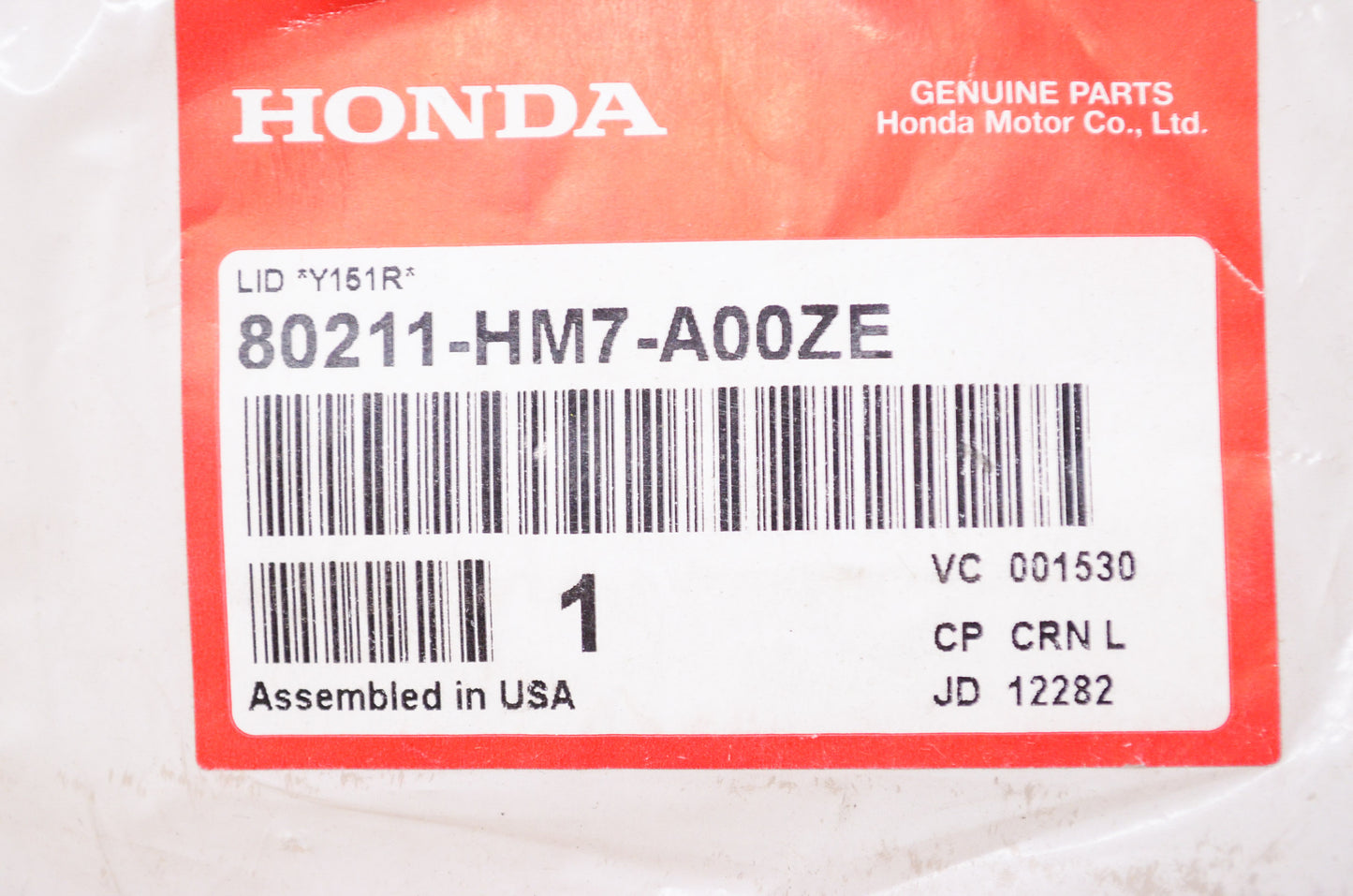 OEM Honda 80211-HM7-A00ZE Lid *Y151R* NOS
