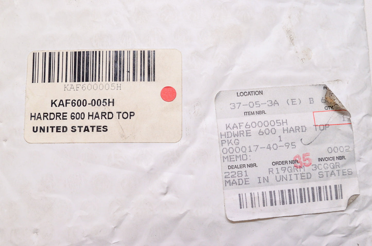 New OEM Kawasaki Hard Top Hardware Kit KAF600 Mule NOS