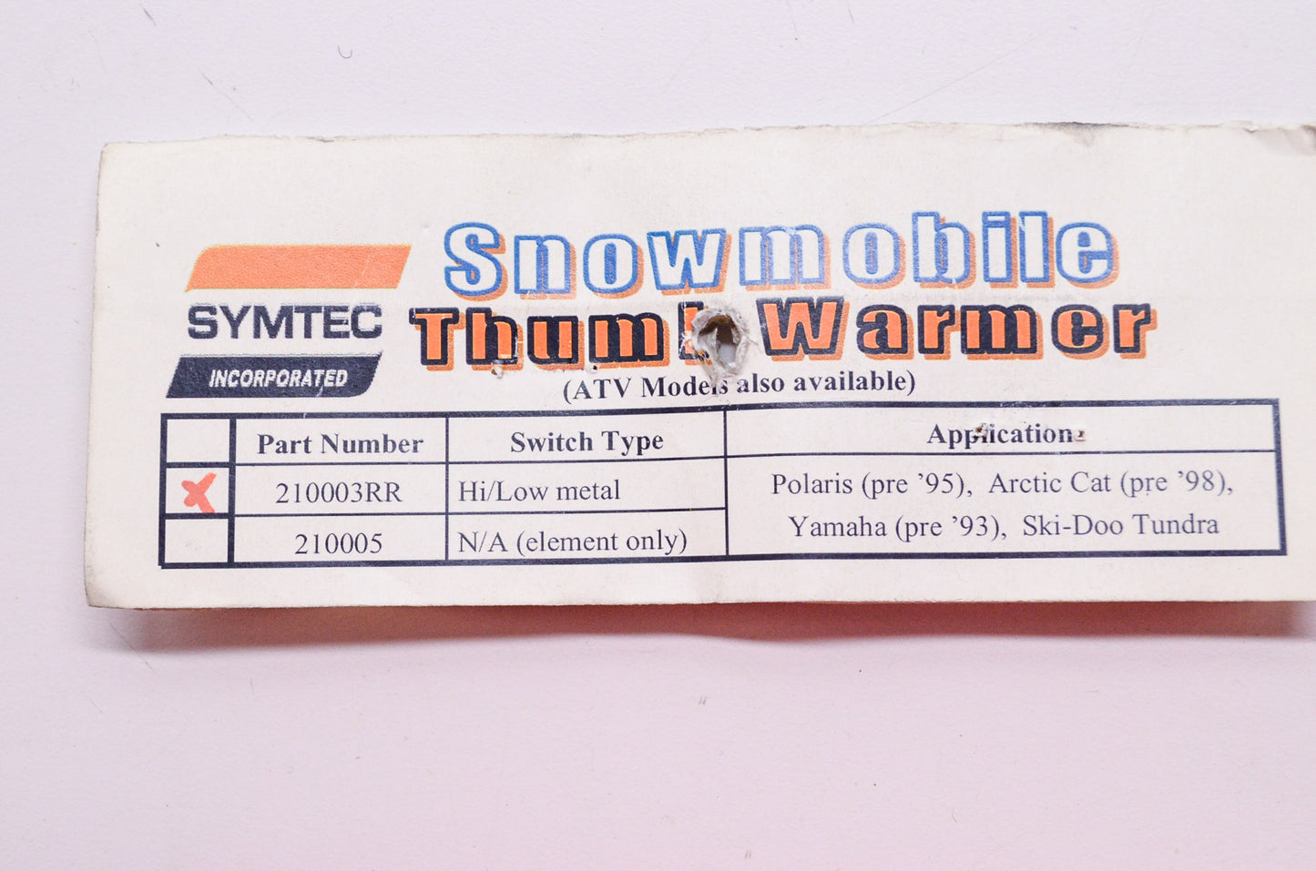 Snowmobile Thumb Warmer Kit H/L Metal Switch NOS