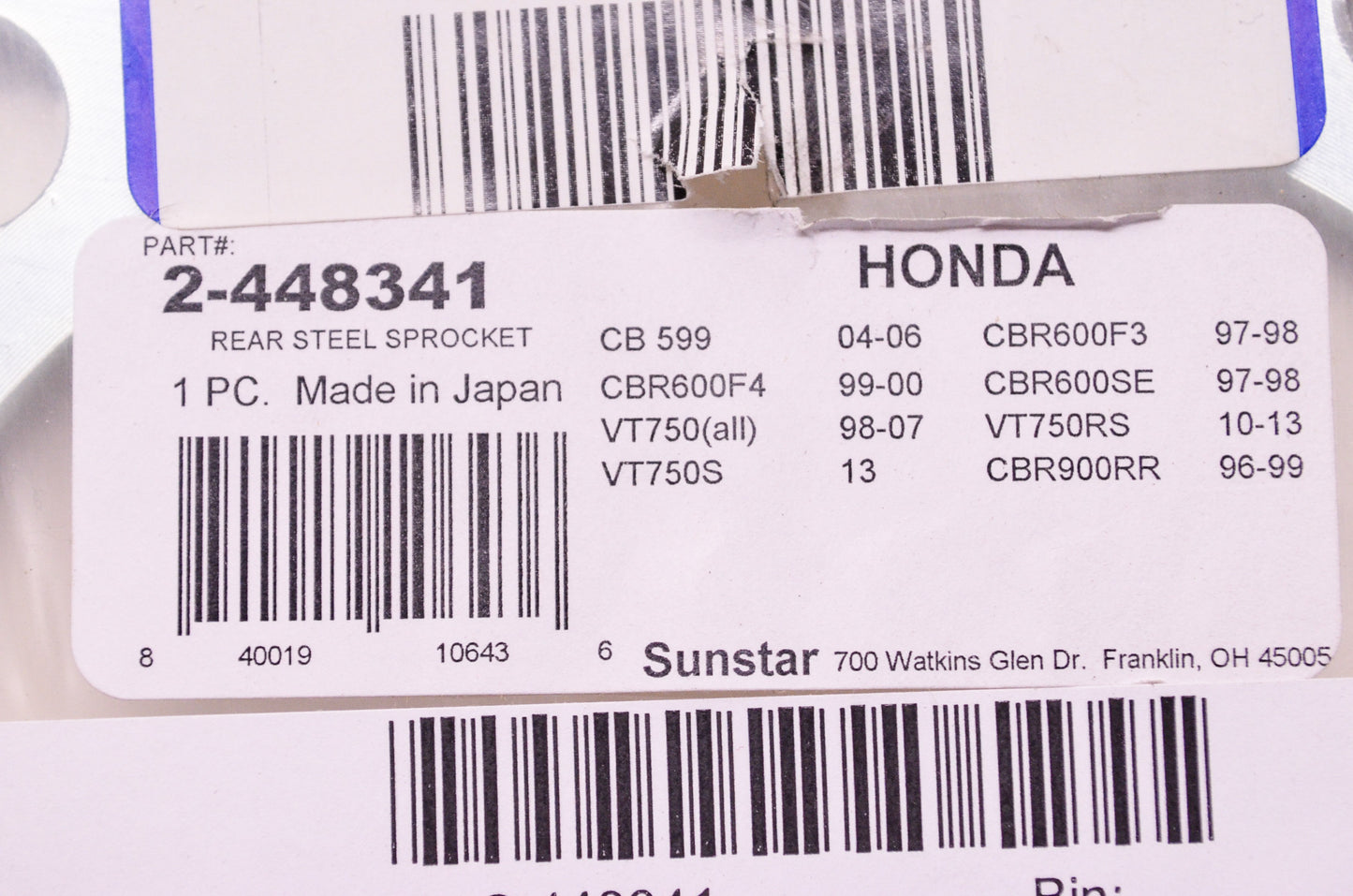 Sunstar 2-448341 Steel Rear Sprocket 41T Honda NOS