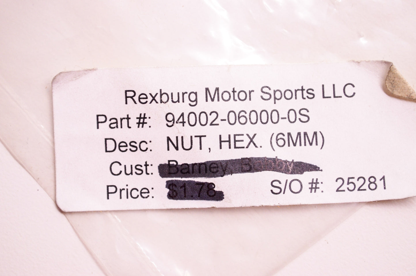 OEM Honda 94002-06000-0S Hex Nut 6mm NOS