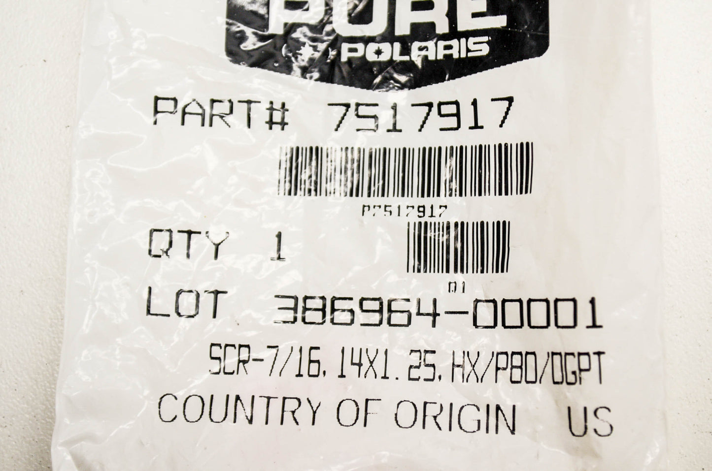 OEM Polaris 7517917 Hex Screw 7/16,14X1.25 NOS
