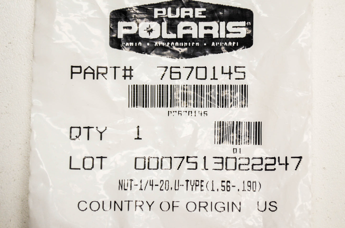 New OEM Polaris U Nut 1/4-20 NOS