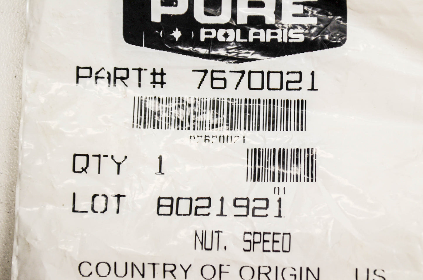 OEM Polaris 7670021 Speed Nut Qty 2 NOS