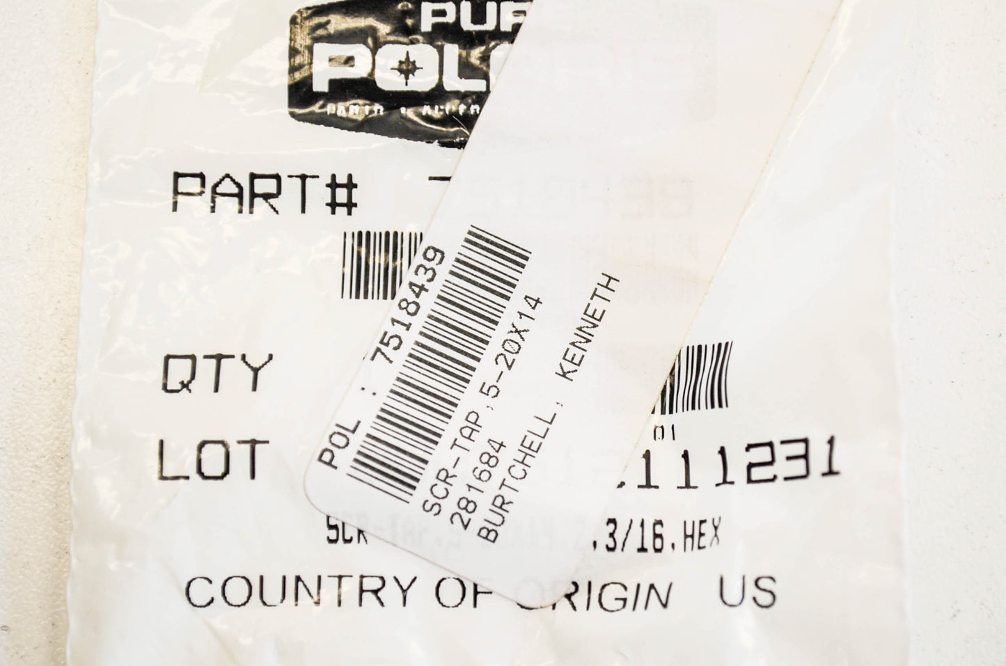 OEM Polaris 7518439 Hex Tap Screw 5-20X14.2,3/16 Qty 2 NOS