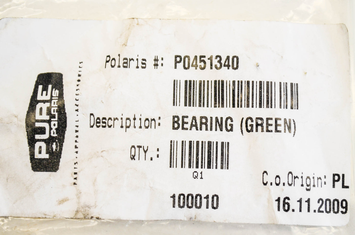 OEM Polaris 451340 Green Bearing NOS