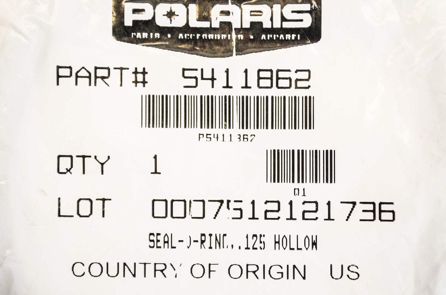 OEM Polaris 5411862 Hollow O-Ring Seal .125 NOS