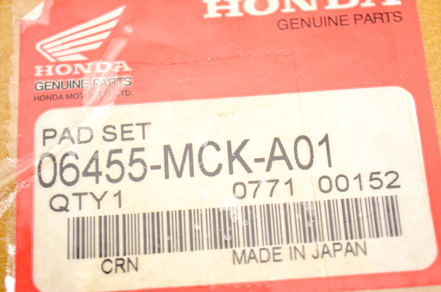 OEM Honda 06455-MCK-A01 Front Pad Set NOS