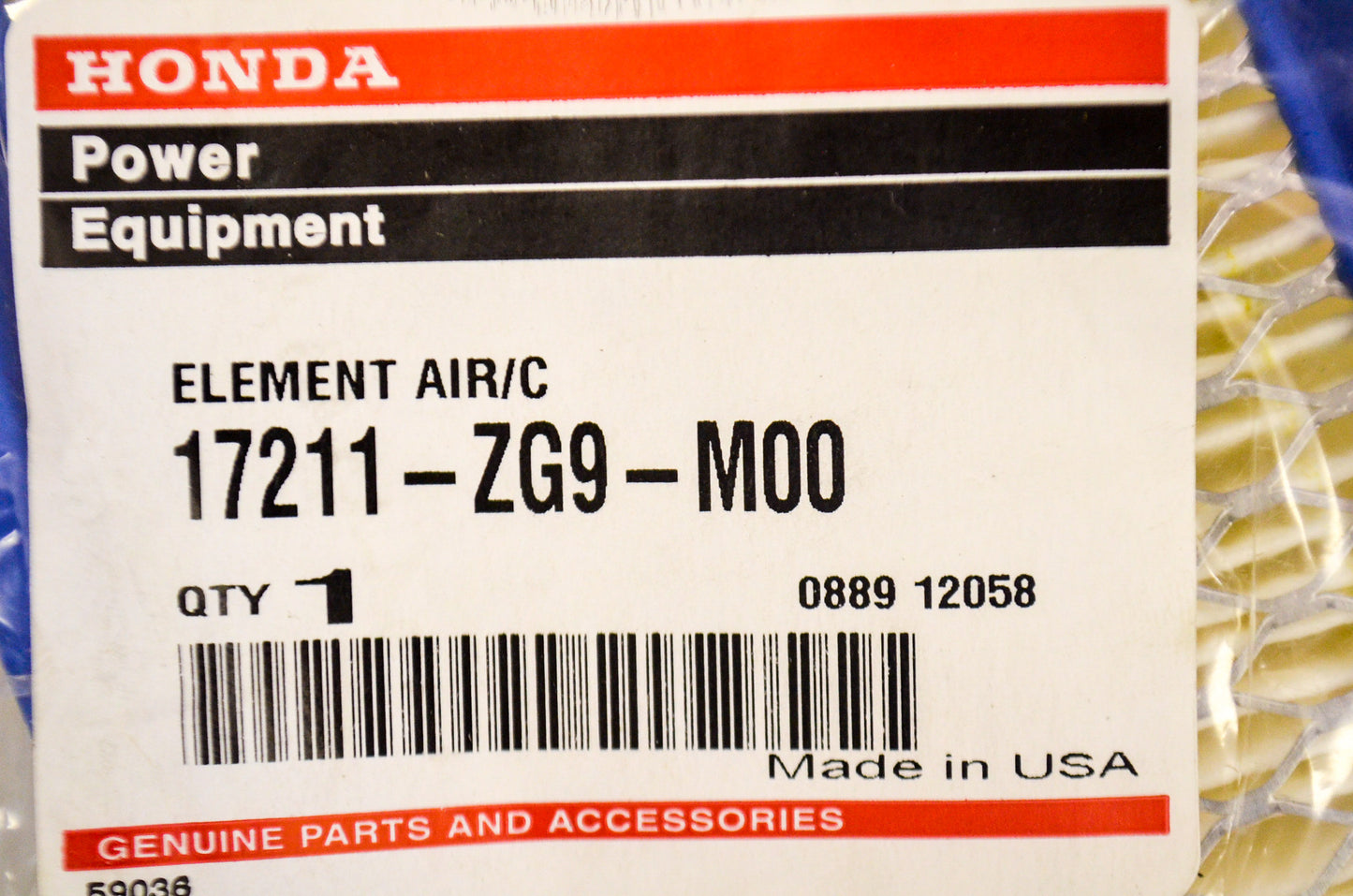 OEM Honda 17211-ZG9-M00 Air Cleaner Element NOS