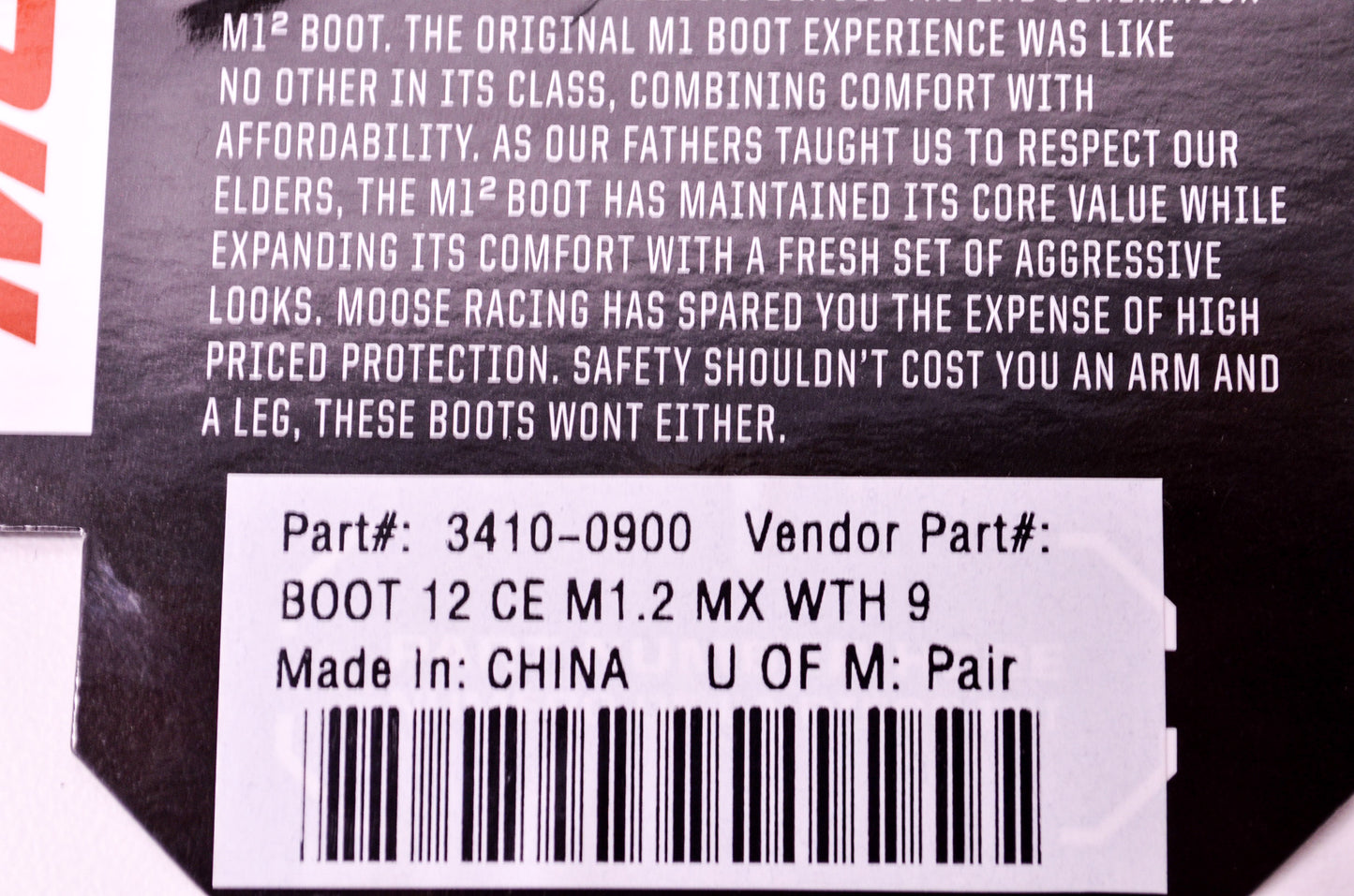 M12 Black White Adult US 9 MX Boots NOS