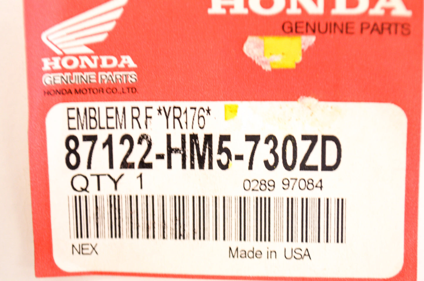 OEM Honda 87122-HM5-730ZD Right Emblem Type 4 NOS