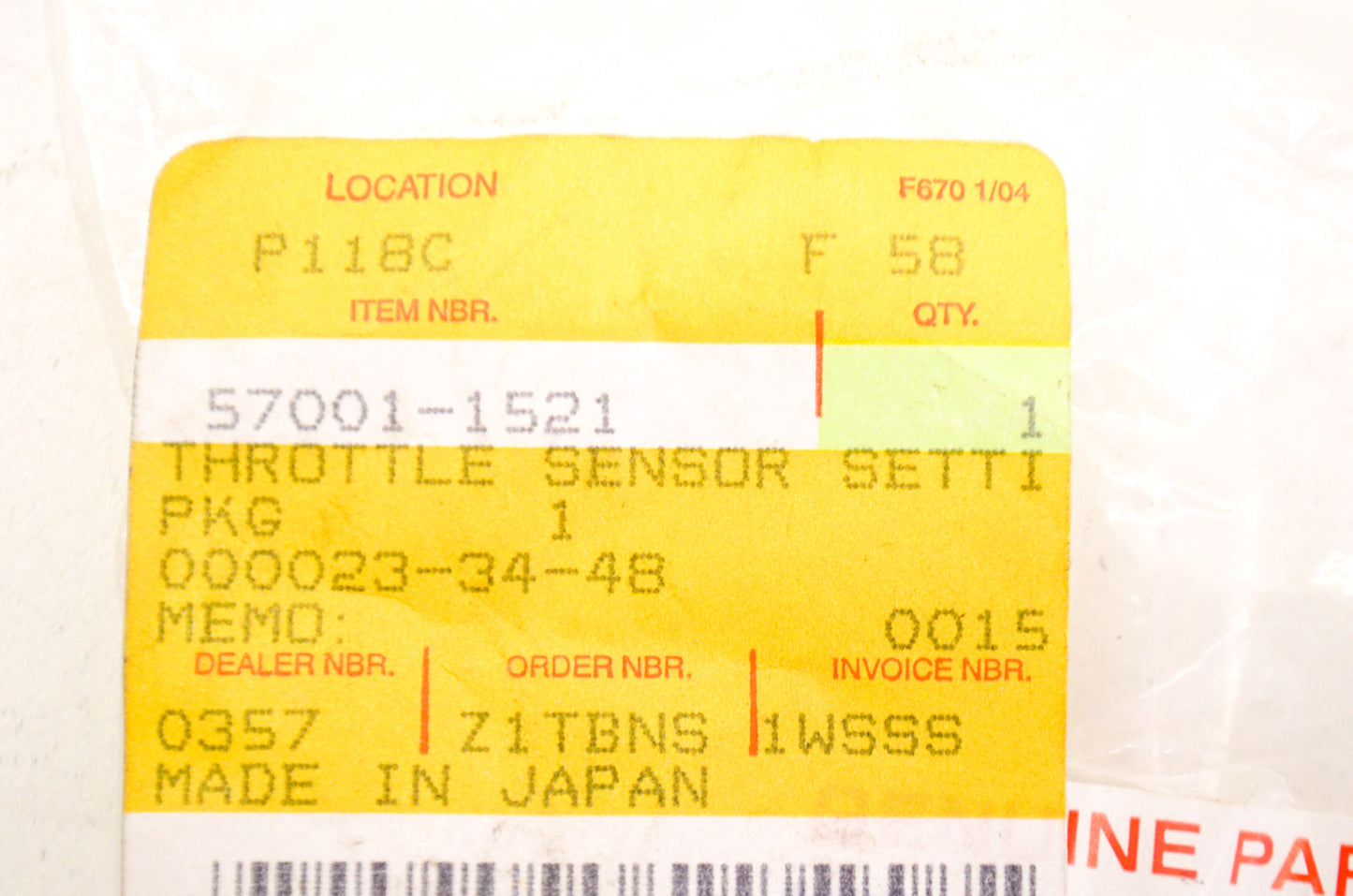 Throttle Sensor Setting Plug NOS