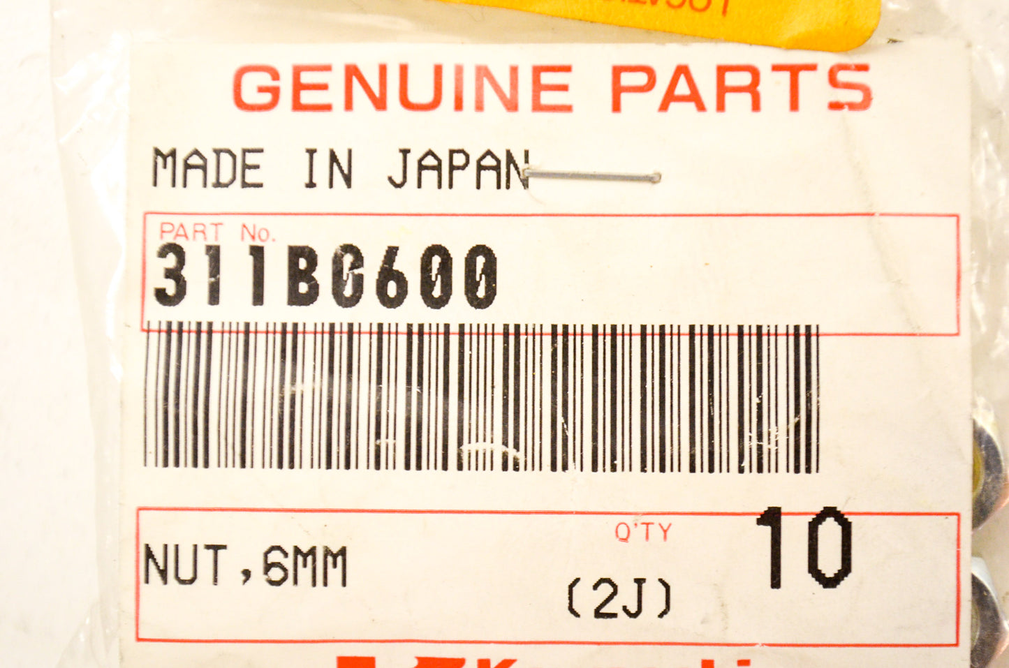 OEM Kawasaki 311B0600 Hex Nut 6mm Qty 2 NOS