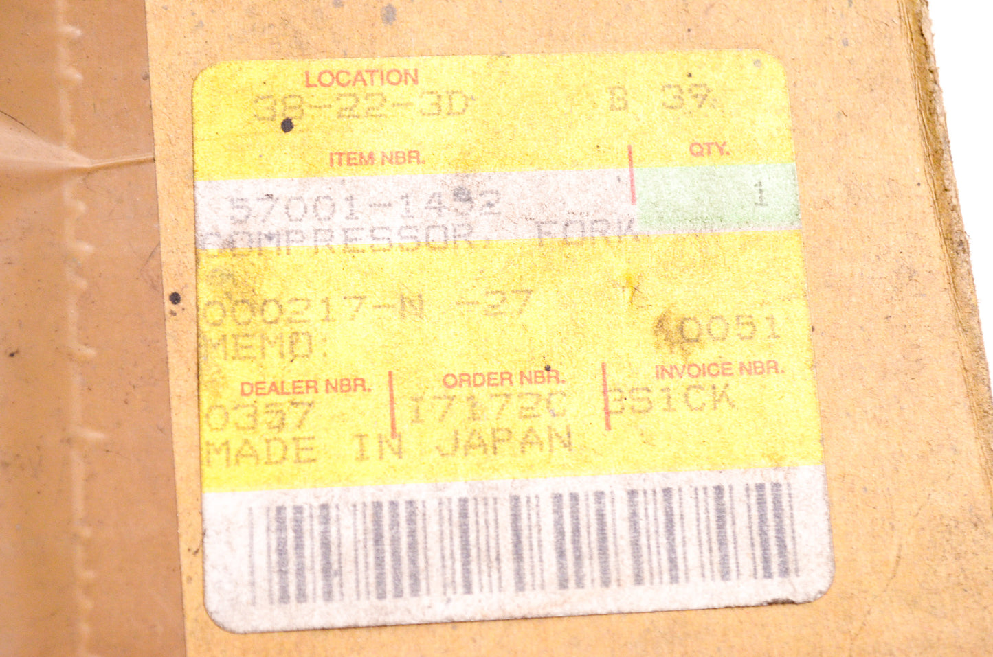 OEM Kawasaki 57001-1452 Fork Compressor NOS