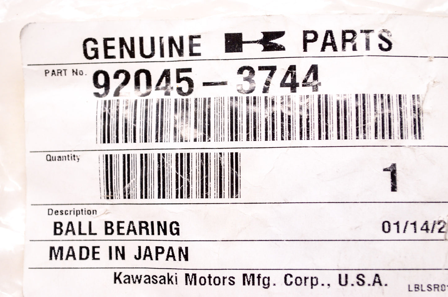 OEM Kawasaki 92045-3744 Ball Bearing 6303R-6 NOS