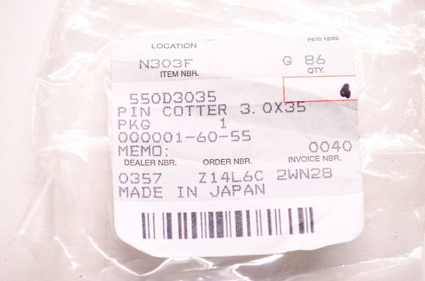 OEM Kawasaki 550D3035 Cotter Pin 3.0X35 Qty 4 NOS