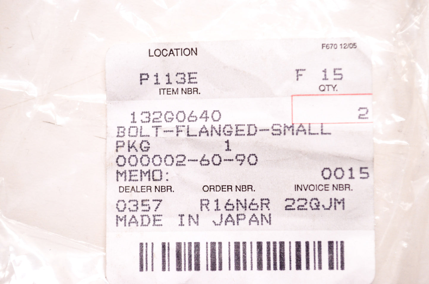 OEM Kawasaki 132G0640 Small Flanged Bolt Qty 2 NOS